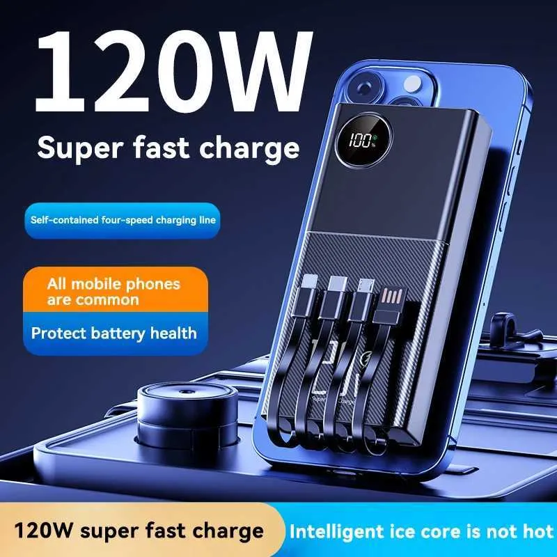 Mobiltelefon Power Banks 50000mAh stor kapacitet Fast Charging Wireless med Four Wire Mobile Power Supply Magnet Attraktion Laddare Lämplig för iPhone J240428