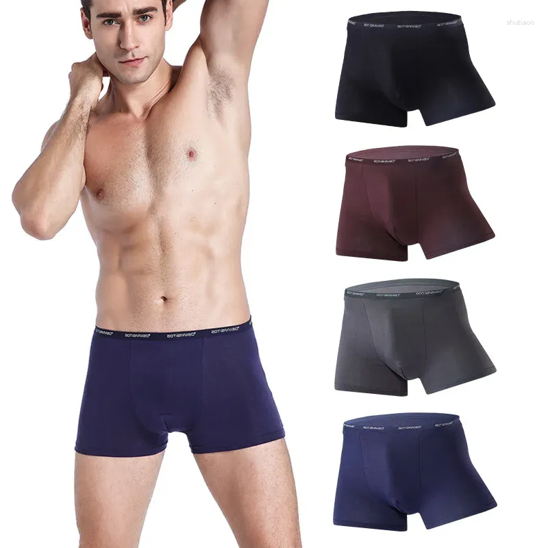 Onderbroek 4pcs zomer heren modaal sexy ondergoed vaste kleur comfortabele bokser briefs zweet-absorbent ademende l-3xl