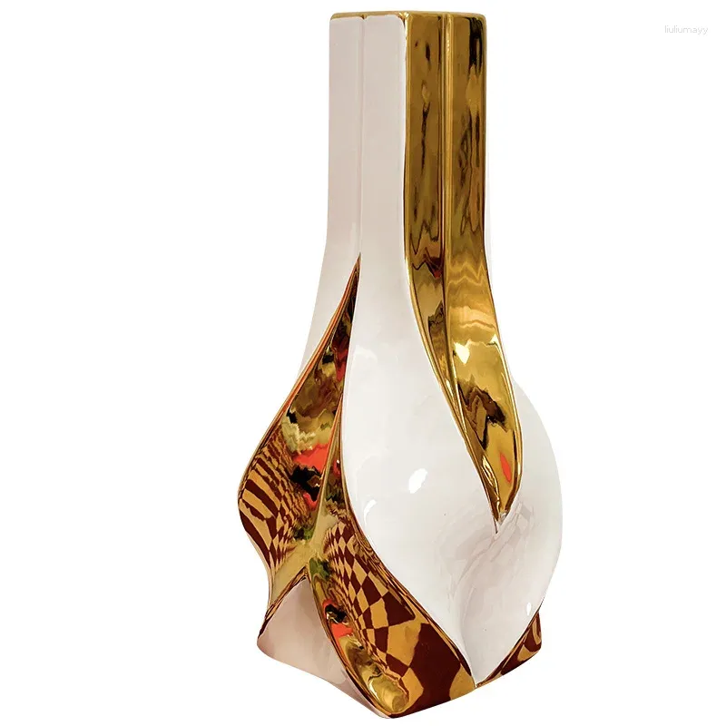 Vasos Cerâmica Grande vaso vintage branco Gold Hidropônico Decoração do estilo europeu Ornamentos criativos de arranjo de flores
