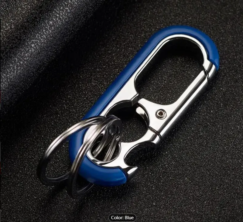 1 st företag midja hängande bilnyckelring, kreativ flasköppnare dubbel ring, anti-förlorad nyckelring för män
