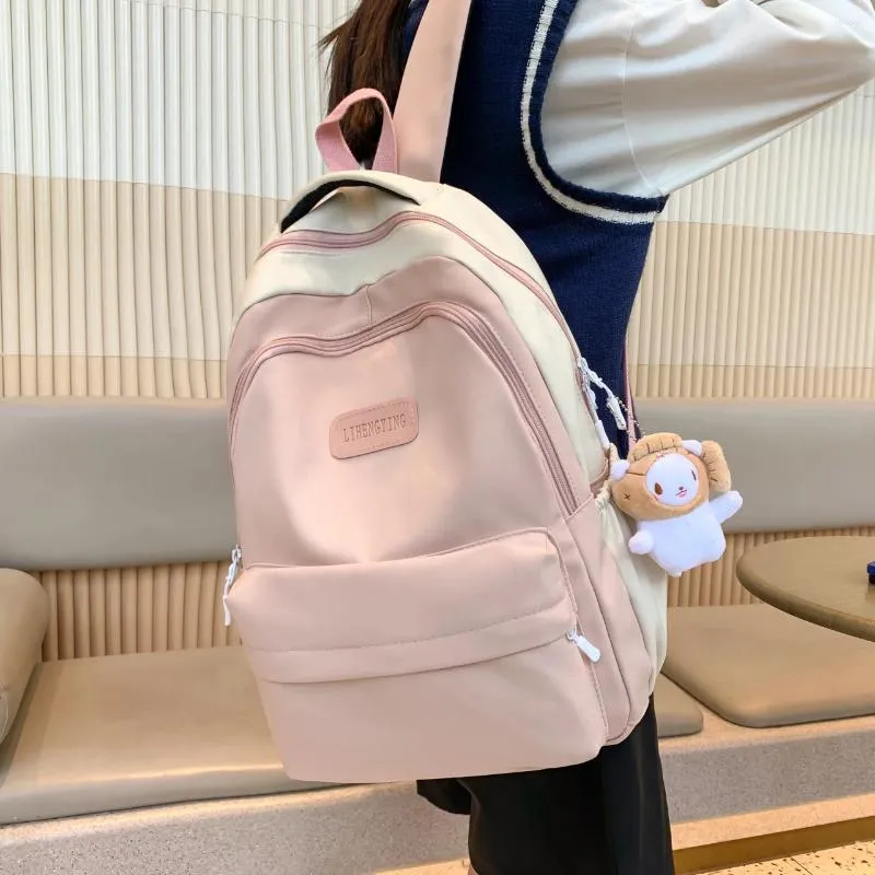 Ryggsäcksskola ryggsäckar för högskolestudenter koreanska modeflickor stor kapacitet axel nylon vattentät resväska