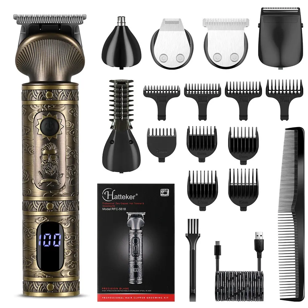 Hatteker 6 in 1 Calco di per capelli set di taglieri per il taglio per uomo USB Carica elettrica SHAVER CLIPE 240411