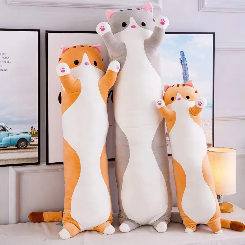 507090110130cm sevimli yumuşak uzun kedi yastık doldurulmuş peluş oyuncaklar ofis şekerleme ev konforu yastık dekor hediye bebek çocuğu 240420
