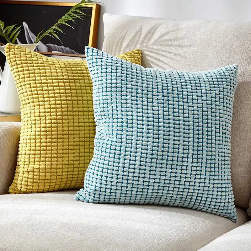 Cushion/Decorative Light Blue Cushion Covers Super-Soft Striped Velvet Corduroy Cover for Sofa 45x45cm Home Decorative Case