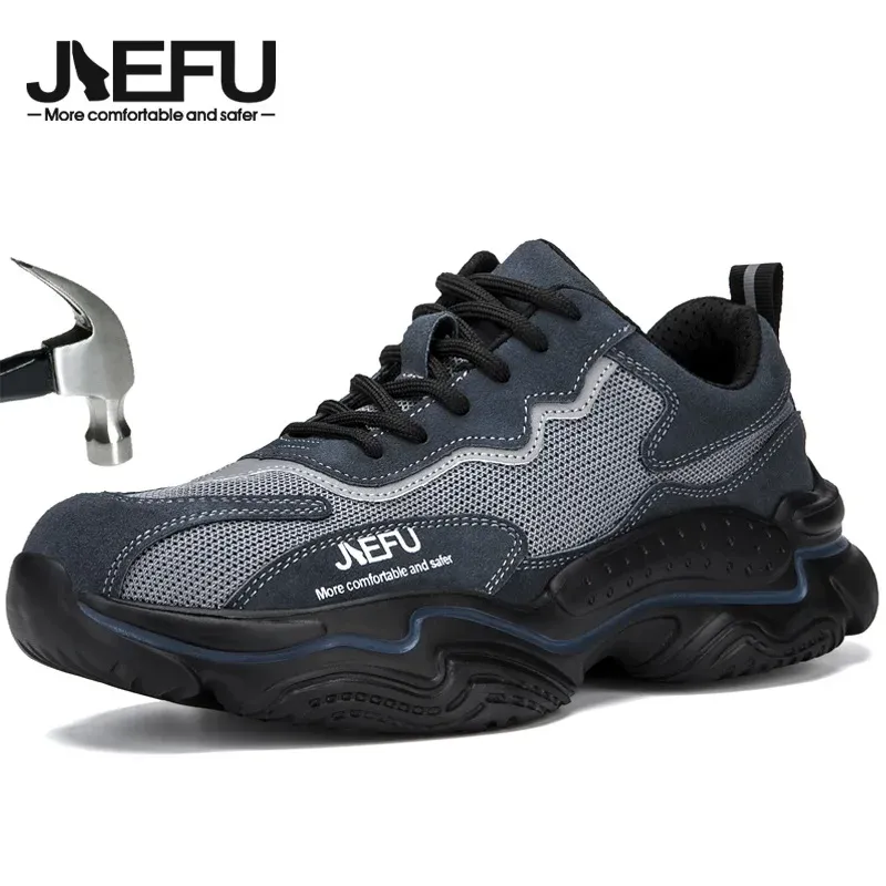 Stövlar Jiefu Safety Shoes For Men Drable Steel Toe Work Trainers Lightweight Construction Industry Shoes