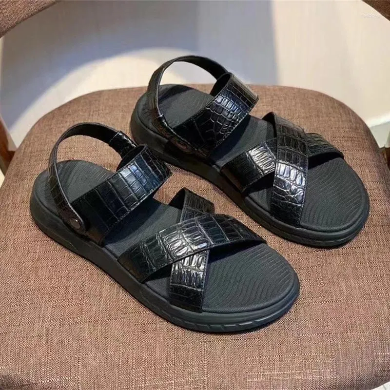 Sandalen Authentiek Echt waar Alligator Leer Dubbele purpose Heren Casual Black Echte exotische krokodillenhuid Mannelijke slippers Flats