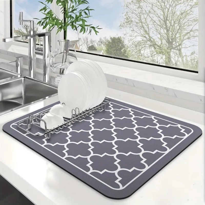 Table Mats ETAOTAO Non-slip Kitchen Tableware Drain Pad Blue Gray Dish Drainer Mat Printed Dinnerware Placemat