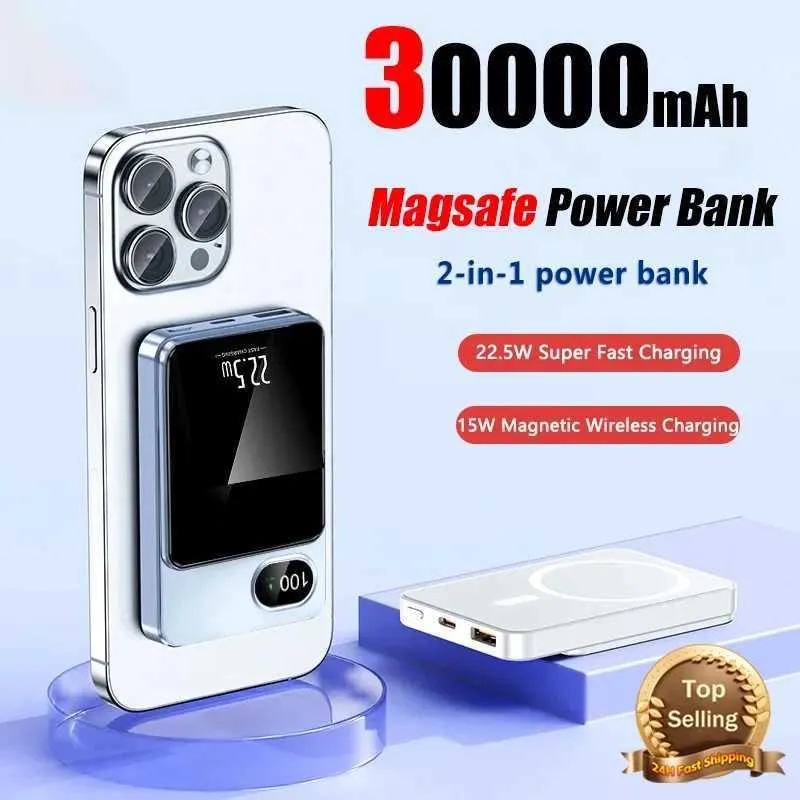 Cell Power Banks 30000mAh sem fio Magnetic Pack Pack MagSafe Ultra Fast Charging portátil Acessórios para celular de alta capacidade para entrega gratuita J240428