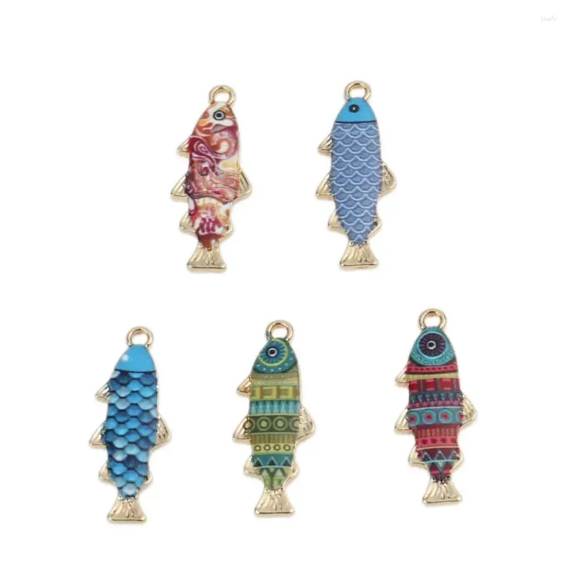 Colliers pendants Doreenbeads Fashion Charmes de poisson de style japonais pour fabrication de collier de l'émail émail animal océan DIY RÉSULTATIONS 27 x 11 mm 10