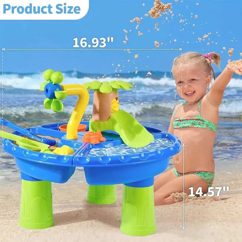 Sandspiel Wasser Spaß Kinder Sandwasserspiegel für Kleinkinder Alter 1-3 3 in 1 Strand Sommerspielzeug Sandbox Tisch für Outdoor-Aktivität T240428