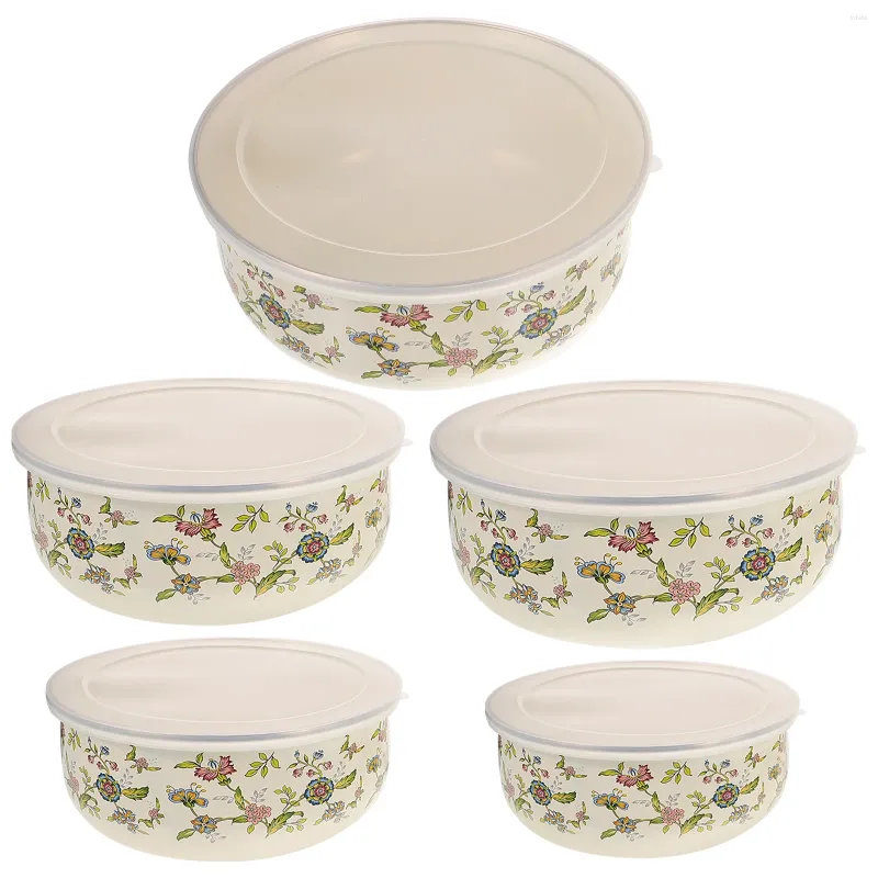 Учебные посуды наборы 5 шт. Салатная чаша для эмалевой миски с кухней для хранения век -хранения кухня контейнер