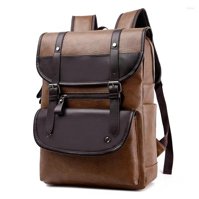 Sırt Çantası Pu Erkekler Vintage Backpacks Business Laptop Çantası Büyük Kapasite Seyahat Hafta Sonu Su Geçirmez ve Dayanıklı Deri