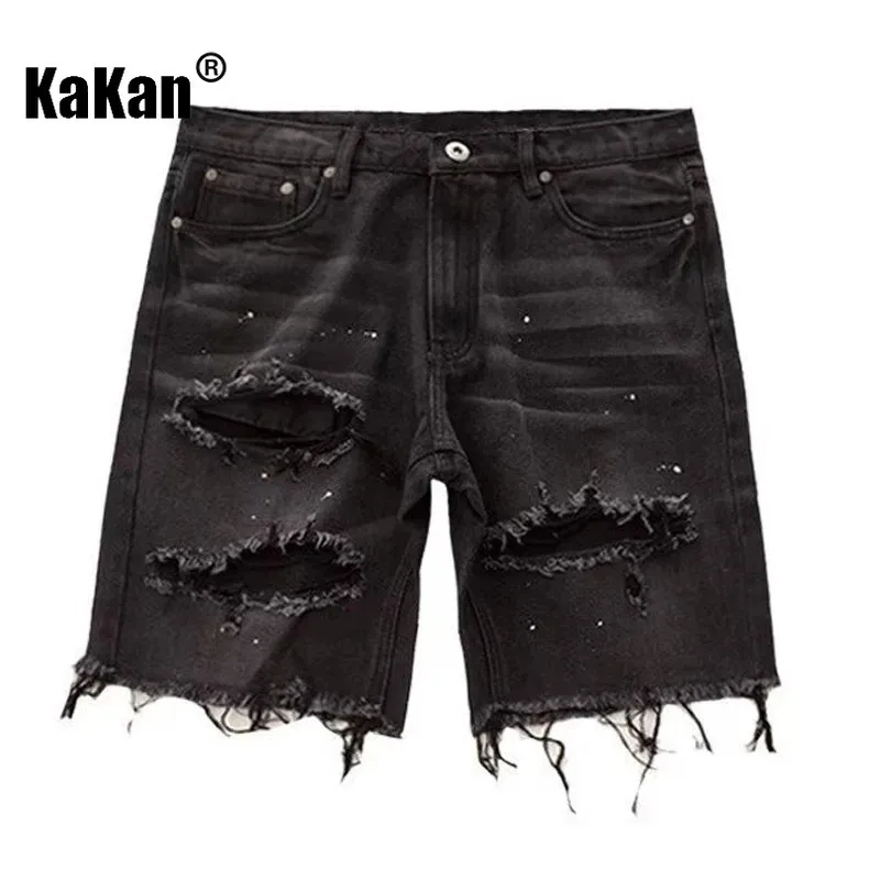 Kakan - Summer Distressed Denim Shorts for Men Korean Youth Slim Fitting Small Leg Quarter Pants Jeans K58-DK322 240411