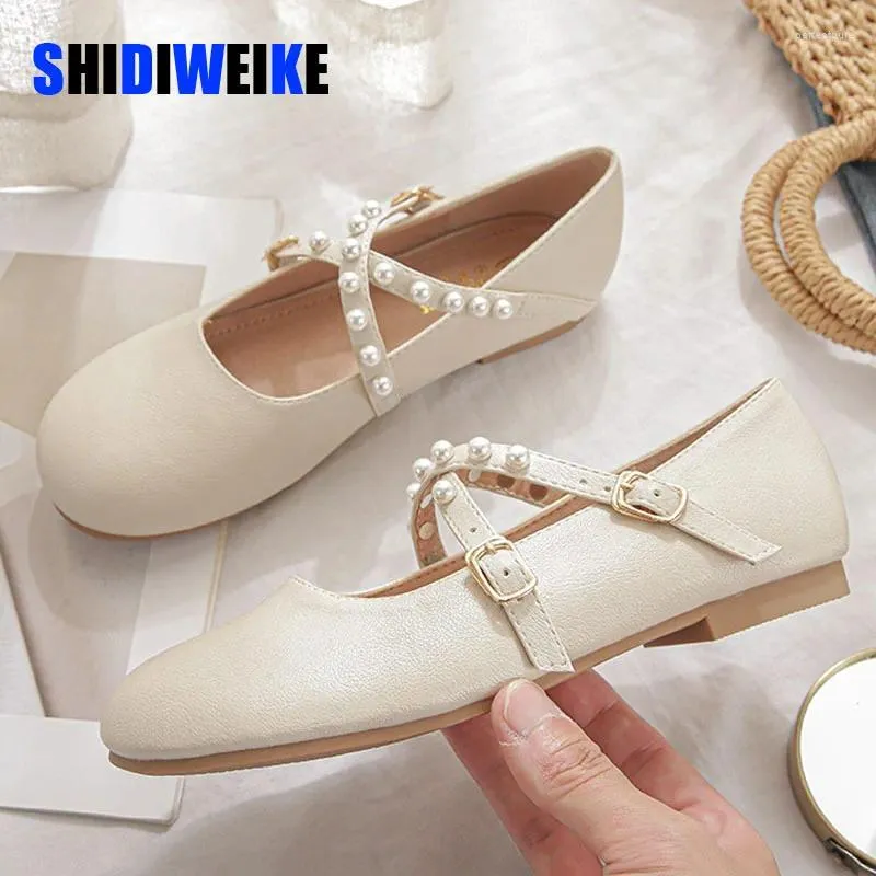 Casual Shoes SDWK Summer Sandals Fashion Round Toe Pearl Women Sweet Mary Janes Concise Leather Chaussure Femme Size 35-43 AD4274