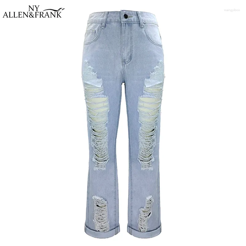 Women's Jeans Ripped 2024 Fashion Brazilian Street Blue Washed Wide-leg Pants Girls Loose Full-length Mid-waist