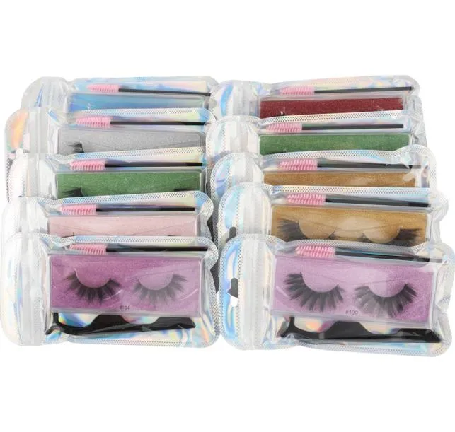 3D Lash Color Eyelashes Package Box med ögonfrans curler och liten pensel tjock naturlig smink Hela fransarnas förlängningar kit8537556