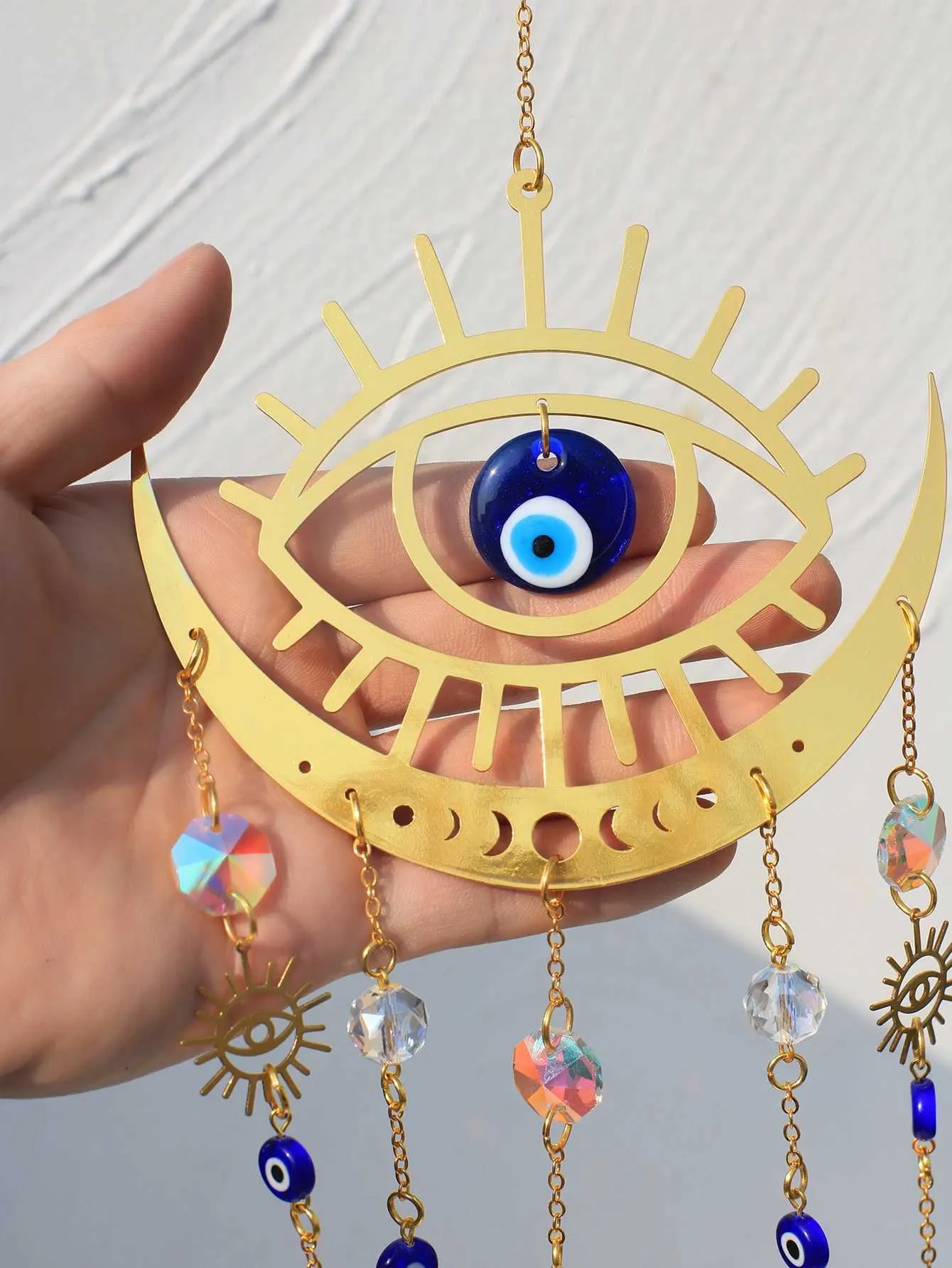 Décorations de jardin Crystal Suncatcher Rainbow Maker Taked Verre Evil Eye Sun Boho Ornement Fenêtre décor suspendu Prisma pour le jardin Décoration de la maison