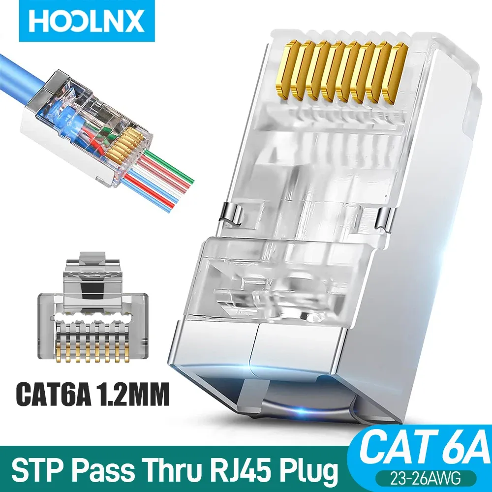 Topi Hoolnx RJ45 Connector Cat6A Cat6 Passa attraverso spine modulari STP schernellata 50U Ethernet Ethernet End Network Plug per cavo LAN