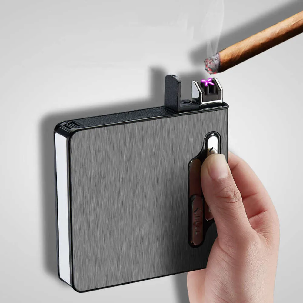 Customized Large Capacity Double Arc Windproof Usb Cigarette Case Lighter For Automatic Bomb Cigarettes