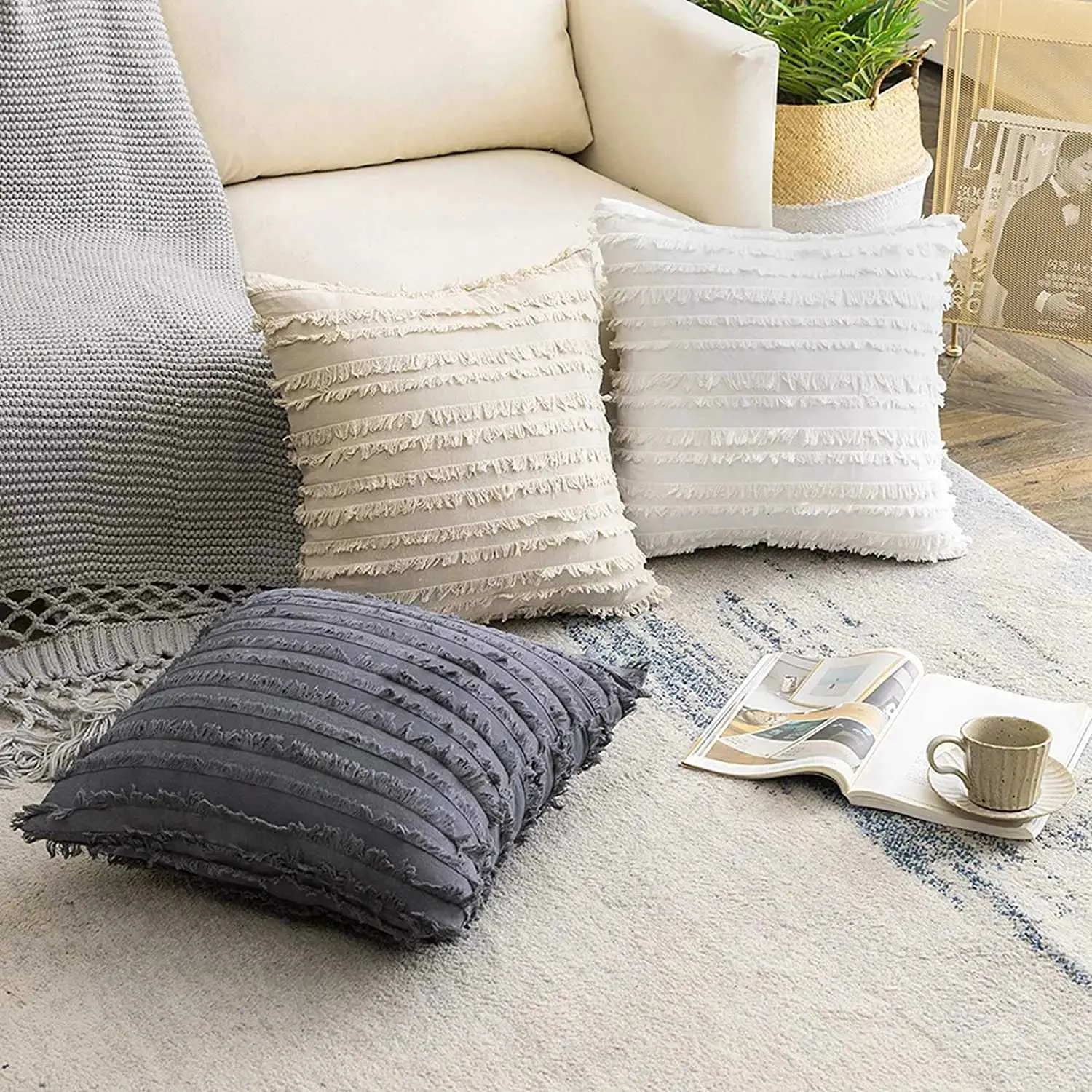 Подушка/декоративные темно -серо -серого полосатого подушки чехлы 45x45 бросают крышку для дивана для домашнего декора для дивана
