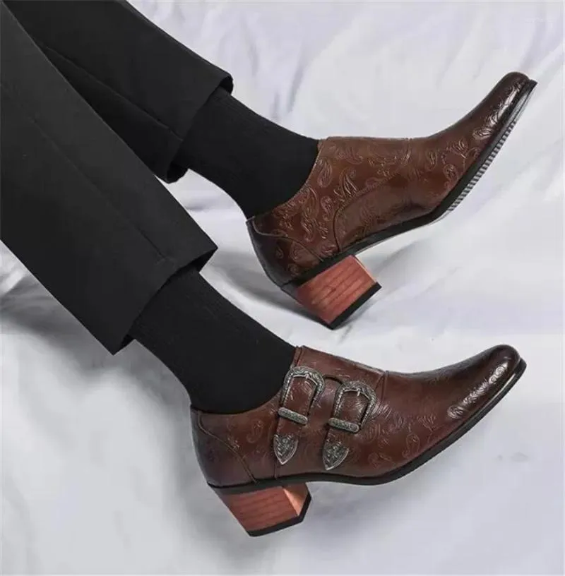 Swobodne buty wspaniałe vintage dekoracyjny wzór wzrost wzroście buta ślubnego Szczupły spiczaste palce u nogi na windzie mężczyźni skóra