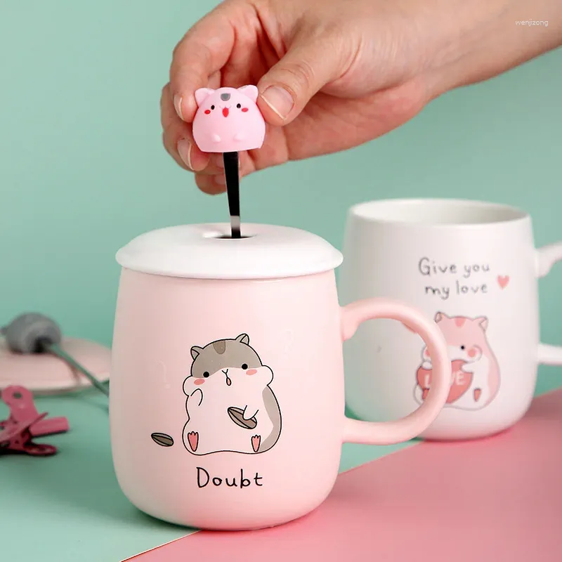 Kubki 30 ml Kreatywne urocze myszy ceramika z pokrywką i łyżką Milk Breakfast Mub Ladies Oatmeal Cup dla dzieci