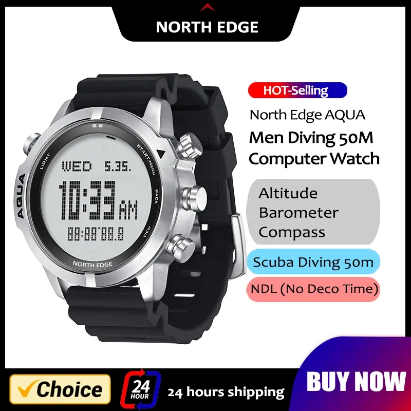 Guarda North Edge Mens Smart Watch Professional Dive Computer Watch Scuba Diving NDL (No DECO TEMP) 50M BARometro altimetro Compass Nuovo