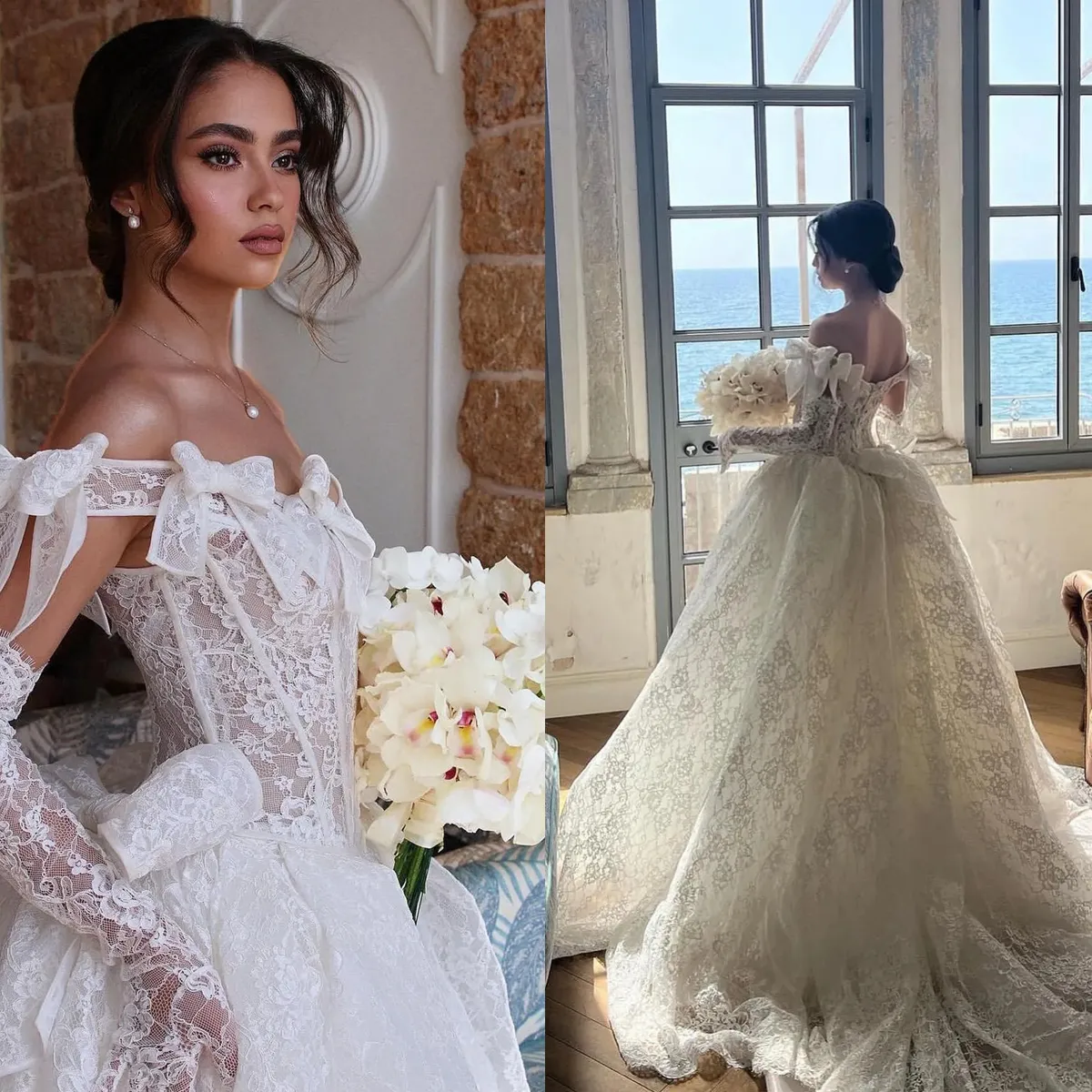 Abiti da sposa in pizzo a pizzo completo dalla spalla abito da sposa abito da sposa abito da sposa da sposa da sposa da sposa da sposa 2024 Summer Ivory Robe de Mariee