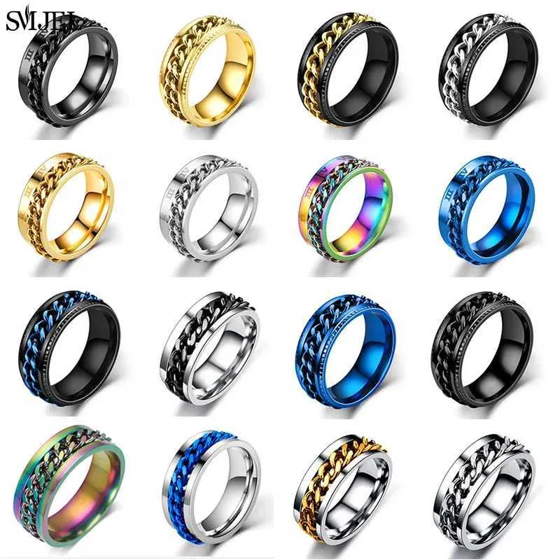 Bandringe Cool Titanium Stahl rotierende Kettenglieder für Paare hochwertige multifunktionale Flaschenöffner rotierende Ringschmuck Punk Geschenk Q240427