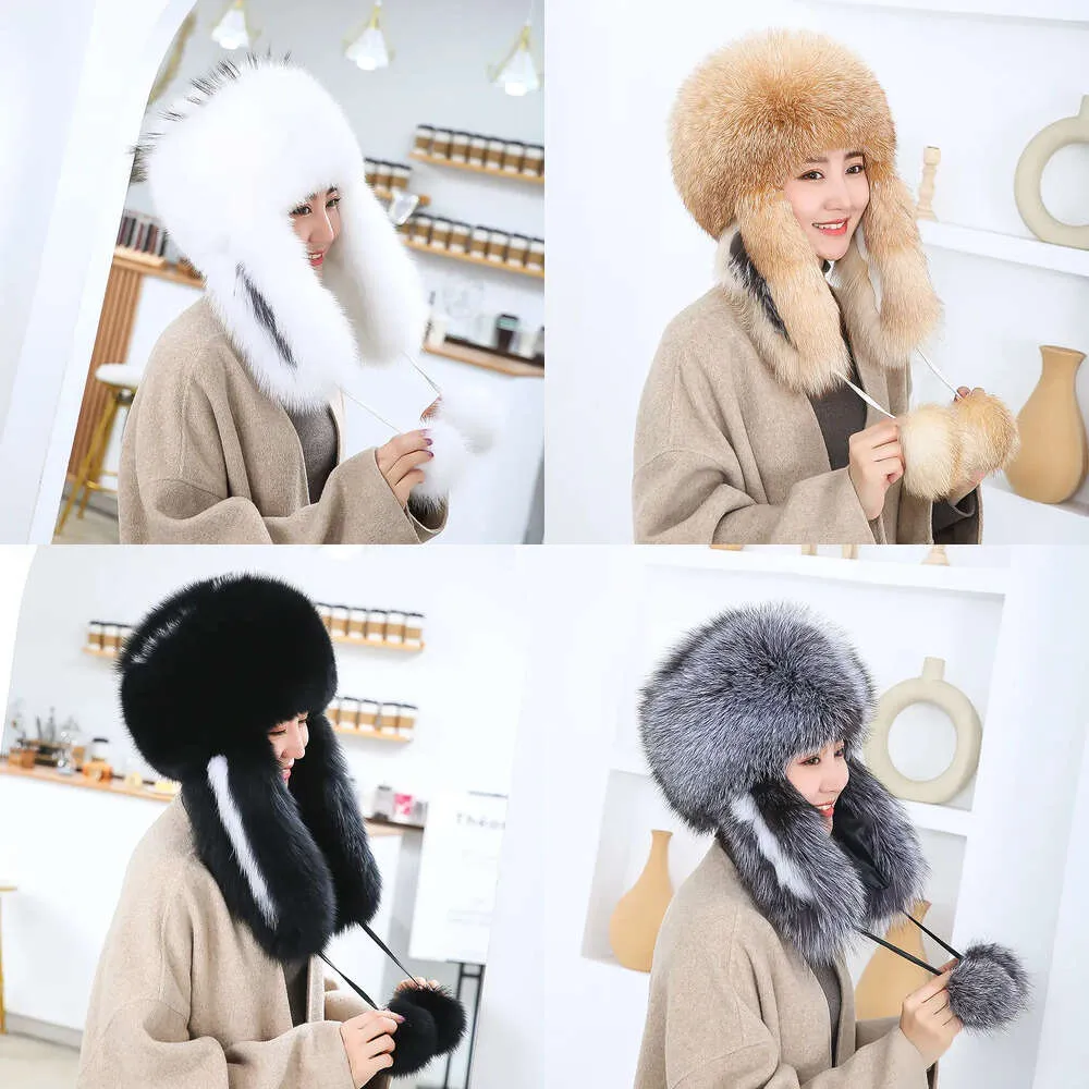 Full Women's Covered Real Fox Fur Hat Russian Warm Ushanka Cossack Mongolia Cap Original Kvalitet