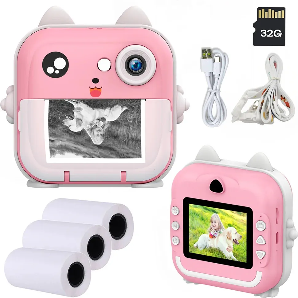 Câmera infantil Impressão instantânea Po Mini Digital Video Camera para crianças com papel de impressão com tinta zero 32g TF Card Toys Educacional Presente 240422