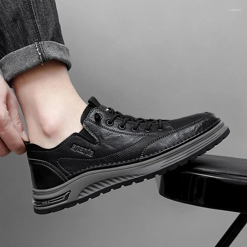 Casual Shoes Spring Mens äkta läder koreansk version Formell Business Oxford Sneakers Daily Commute Anti-Slip Wearable