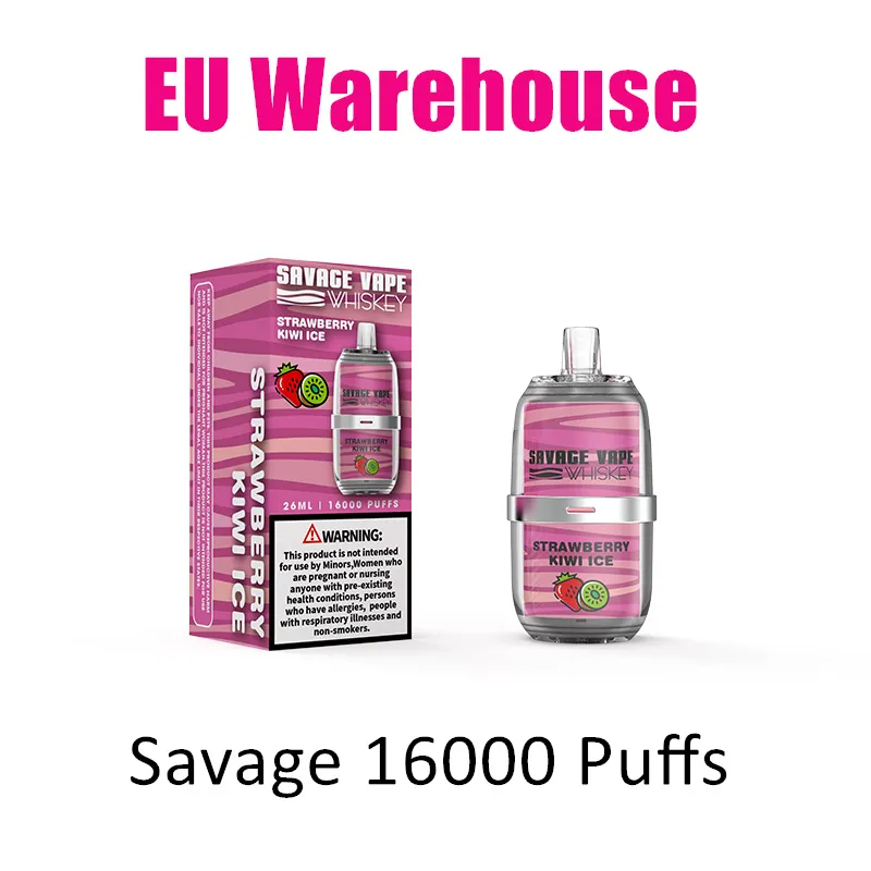 Original Savage Whiskey Puff 15000 16000 Vapes verfügbar 2% 3% 5% NIC NIC Air Tlow Switchable vorgefüllter Einwegwagen 10 Aromen 650mAh Batterie Typ C Ladung Erdbeere