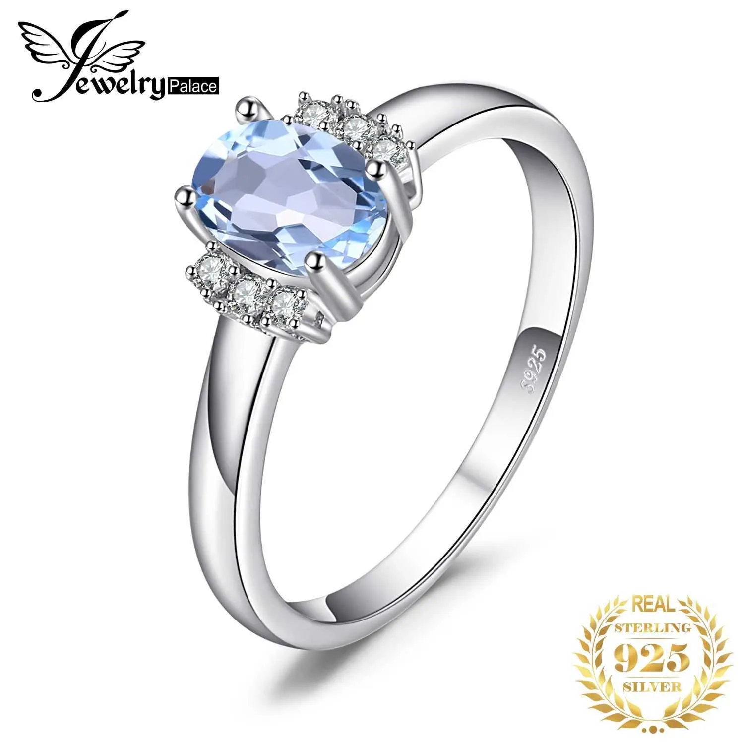 Band Rings Jewelry Palace Oval Natural Sky Blue Topaz 925 Sterling Silver Engagement Ring Womens Jewelry Exquisite Jewelry Anniversary Gift Q240427