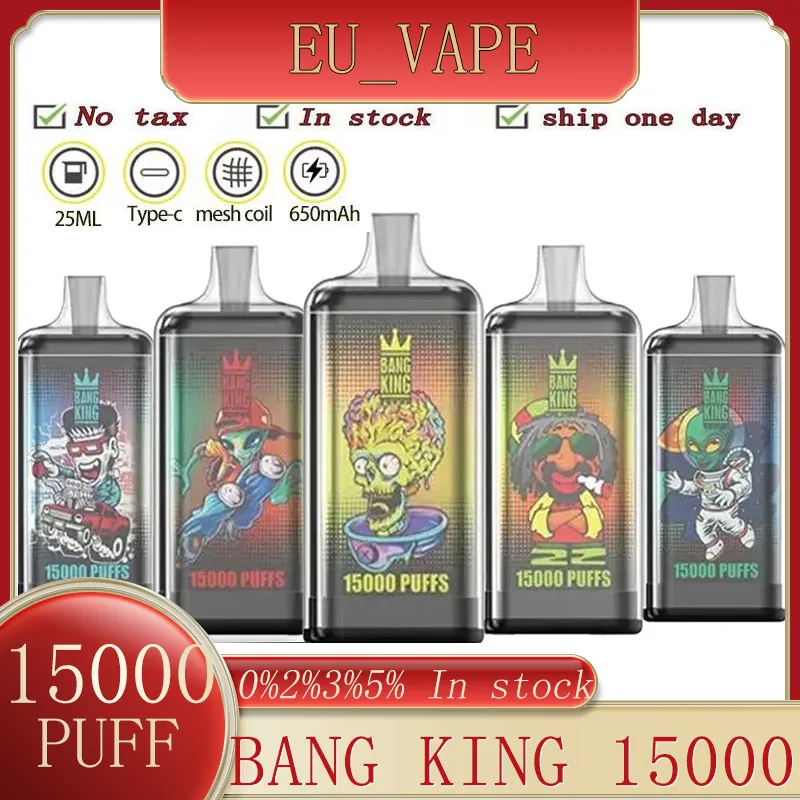 Originele Bang King 15000 15K Puff 15000 15k oplaadbare wegwerpbare vape pen E Sigaretten Mesh Coil 25 ml voorgevuld 650 mAh Batterij Kristal Doos Meest populaire vape