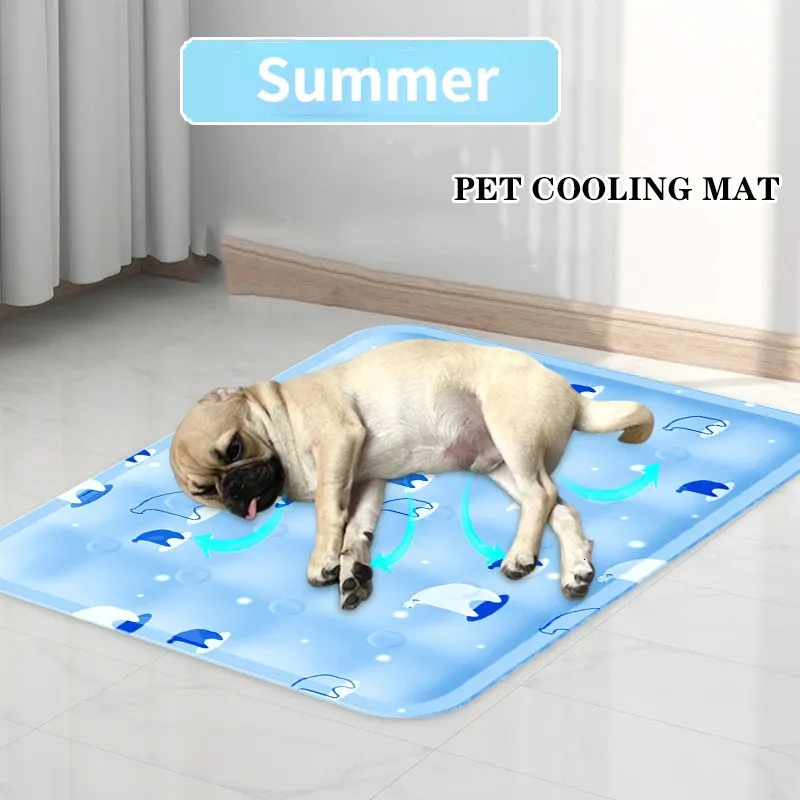 Mat de refroidissement du chien d'été gel glace gel refroidisse cot tampon plitable rectangle lit pour animaux de compagnie résistance à la saisie des accessoires pour chiens 240411