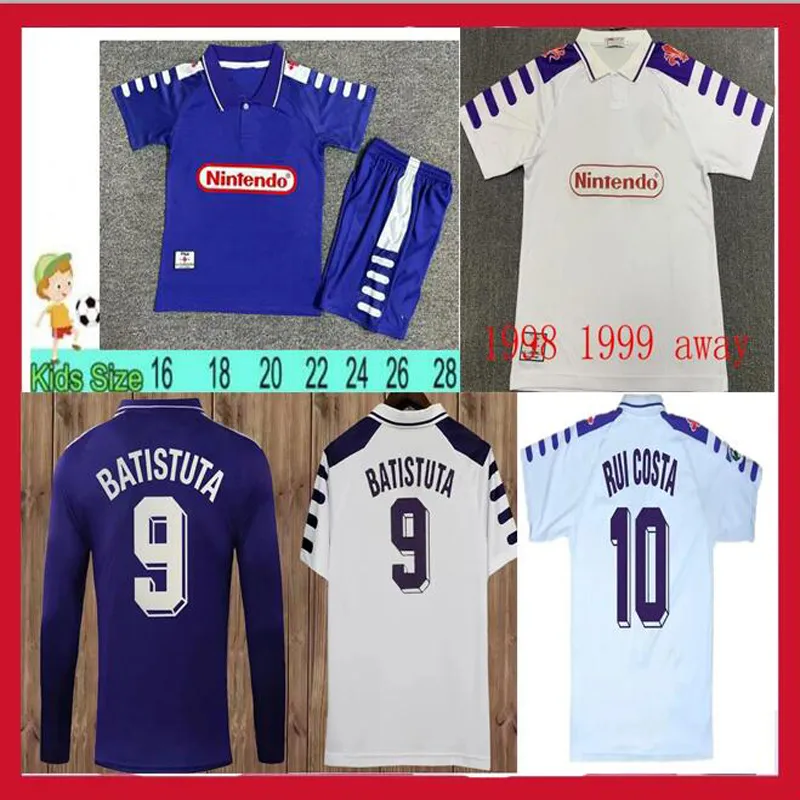 98 Retro BATISTUTA Soccer Jerseys RUI COSTA Vintage Florence RUI COSTA Football kids Shirt Camisas de Futebo