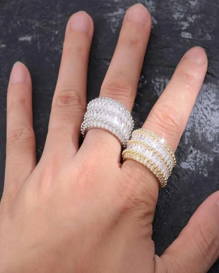 Anneaux Iced Out pour hommes Hip Hop Luxury Designer Mens Bling Diamond Gold Silver Ring 18K Gold plaqué de mariage Engagement Golden Ring 1322423