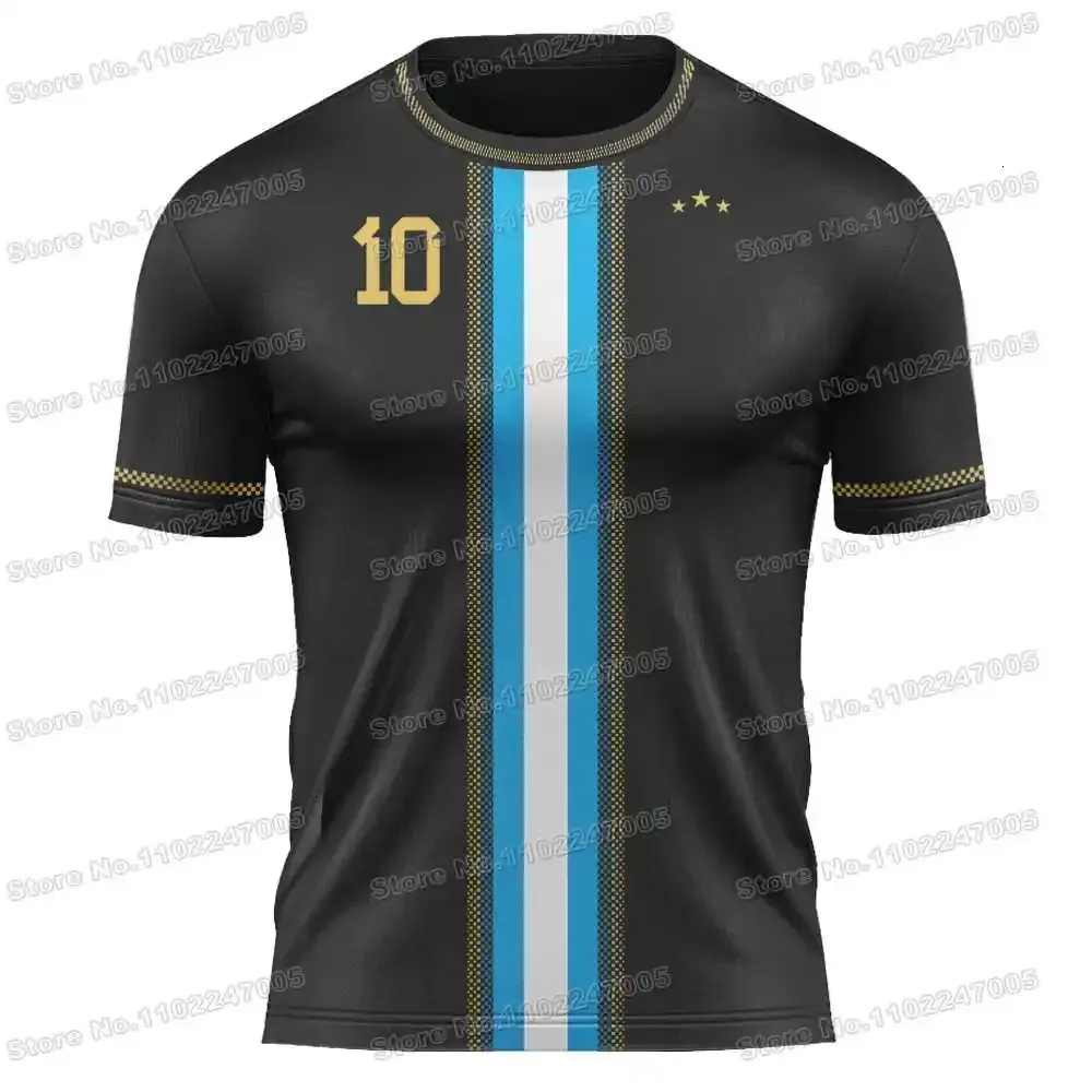 Argentina Flag Black Gold Diy Football Cirche Nome personalizado Número de esportes Número 10 Jersey Fitness Running Highking Treining Top 240428