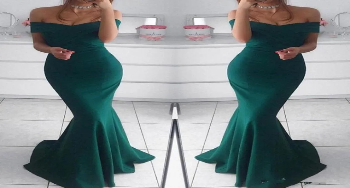 Vestidos de Fiesta Simple Dark Green Mermaid Long Evening Dresses 2018 Off Shoulder Gleats Formal Prom Party Gowns Cheap Wear1232533