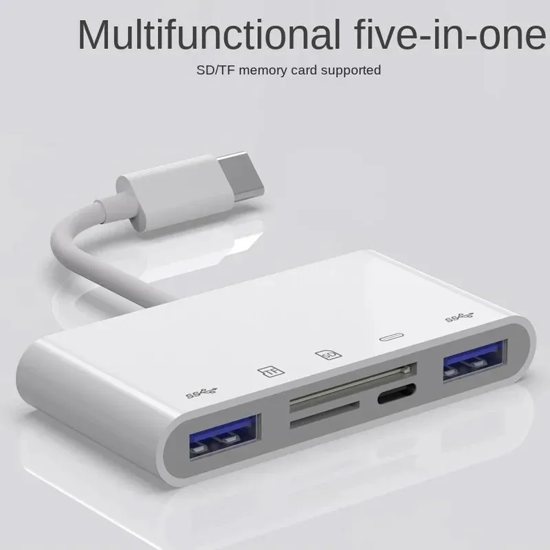 5 en 1 Type-C Adaptateur Multi-adaptateur Connecteur USB Connecteur TF Lecteur de carte pour l'ordinateur portable MacBook et plus de périphériques USB C