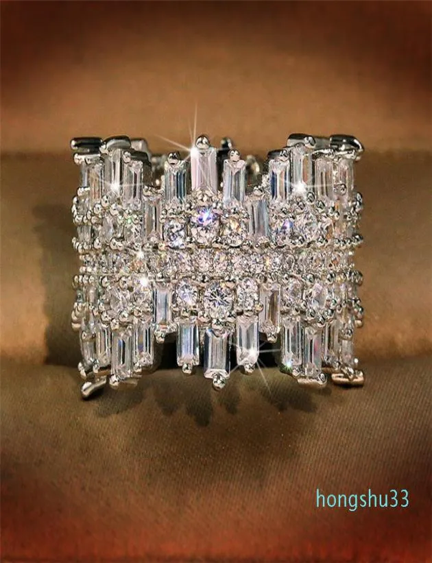 Luxury Jewelry 925 Sterling Silver Full Princess Cut White Diamond Gemstones Party Women Wedding Band Ring Gift7897749