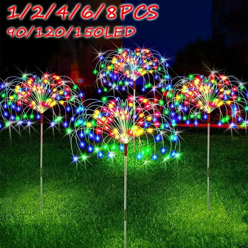 Decorações 1/2/4/6/8pcs solar Led Firework Fairy Light Outdoor Garden Decoration Lawn Pathway Light for Patio Yard Party Christmas Wedding