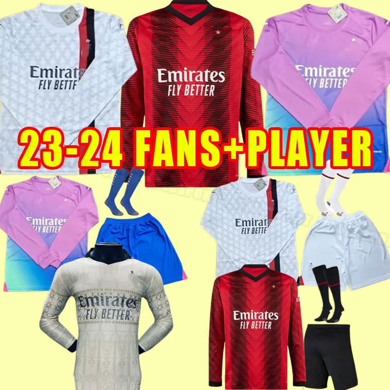 Long sleeve 23 24 PULISIC GIROUD soccer jerseys IBRAHIMOVIC football shirt 2023 2024 TONALI REBIC KJAER THEO BRAHIM R.LEAO Men fans player full sets socks Milan