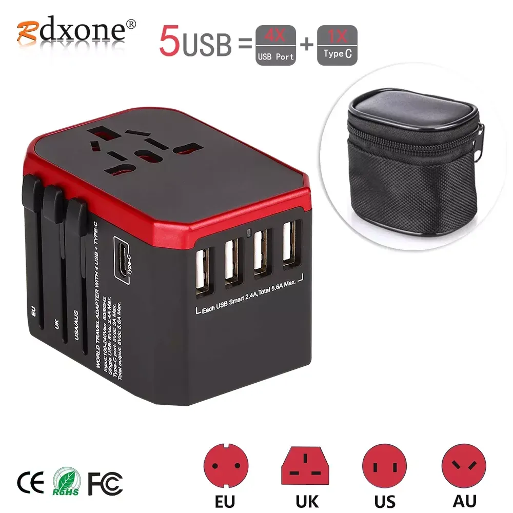 Chargers Rdxone Travel Adapter International Universal Power Adaptter Allinone avec USB Type C Charger mural mondial pour le Royaume-Uni / UE / US / Asie