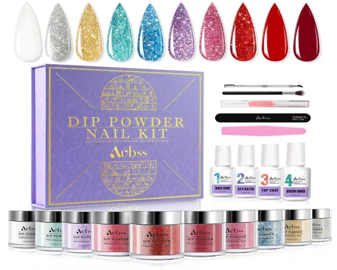 Nail Art Kits Aubss Dip Powder Kit Gel Pools Set 10 kleuren Neutrale huidtint Home Diy Dip Manicure6771731