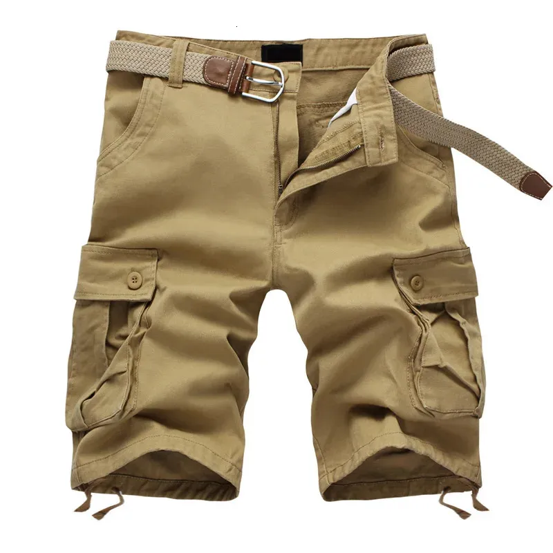 Summer Cotton Cargo Shorts Men Multi Pocket Solid Color Mens Casual Milde