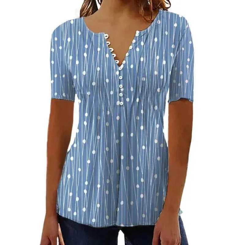 Kvinnors blusar skjortor kvinnor lös v-ringning polka dot short slve blus casual tops sommar mode 2021 5xl 24916 y240426