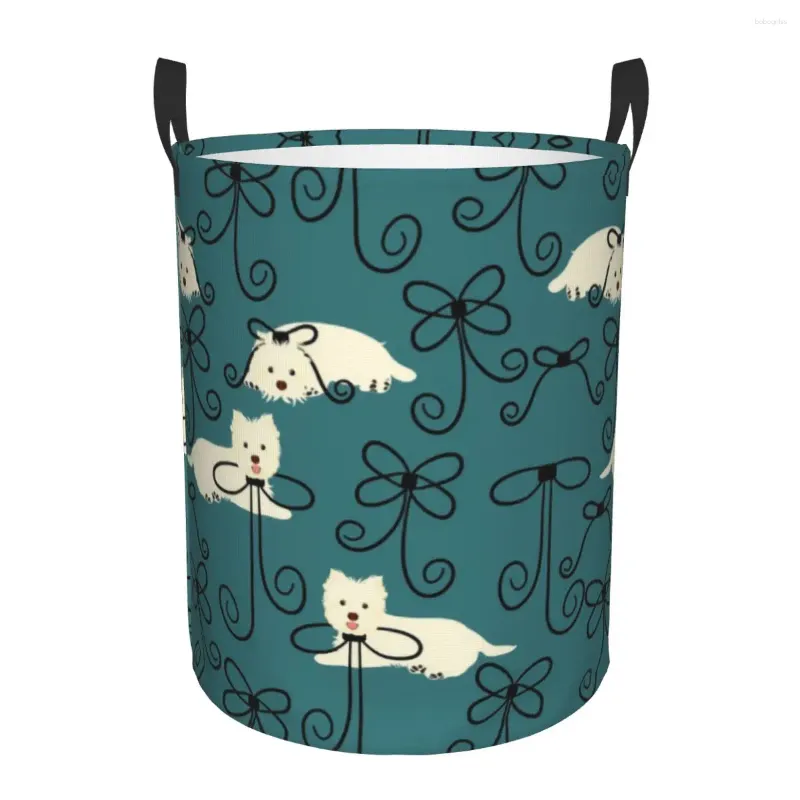 Pralni torby West Highland White Terrier and Bow Basket składany w Westie Dog Puppy Conding For Baby Kids Toys Storage Bin