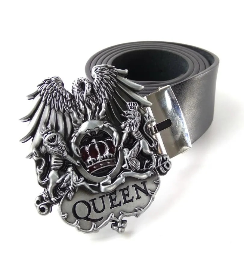 Heren Big Buckle Belt Black Pu Leather Belt Men With Rock Queen Band Buckle Metal Worldwide8623680